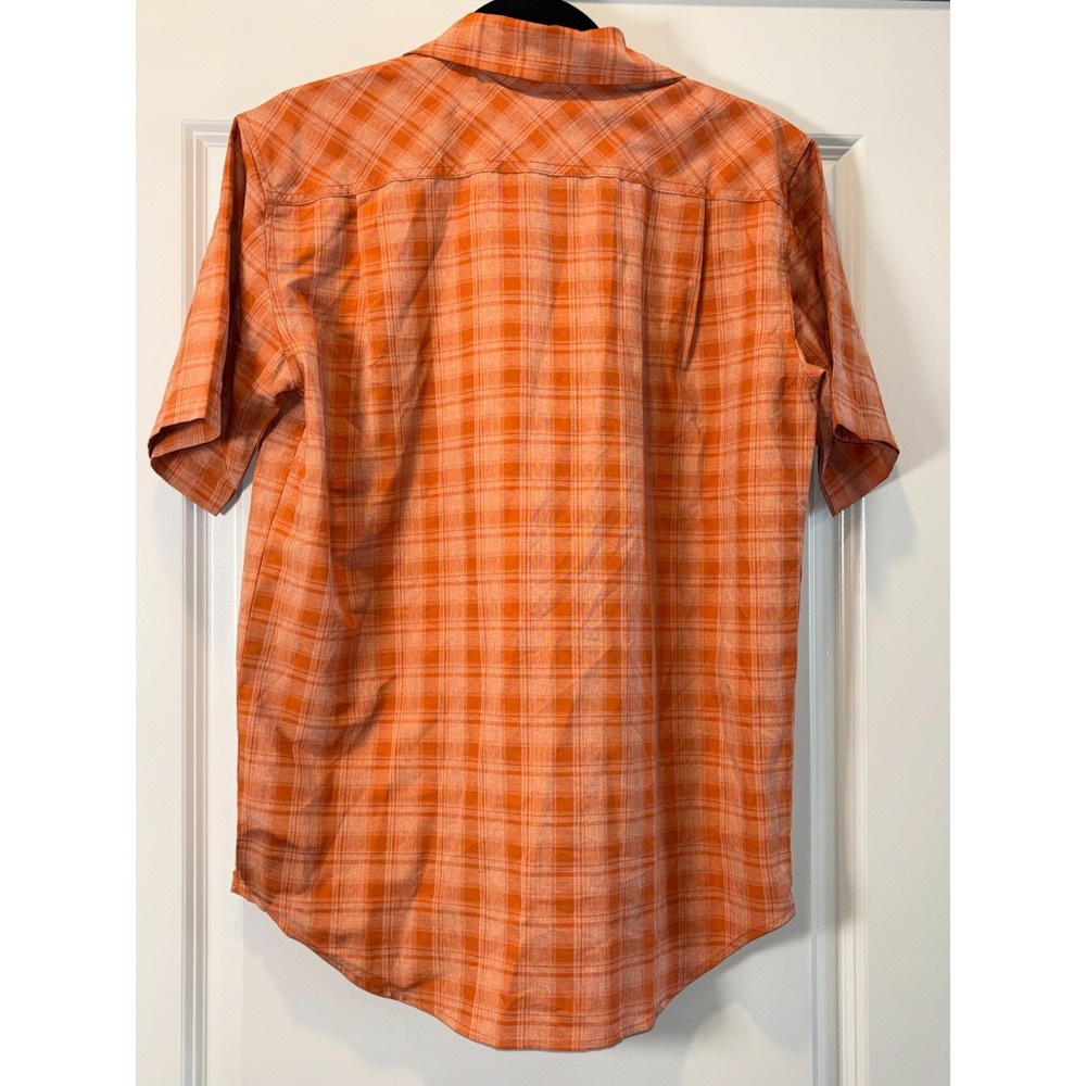 Orvis Classic Tech Chambray Shirt Mens‎ Small Orange Plaid Workwear Button Up - Picture 2 of 5